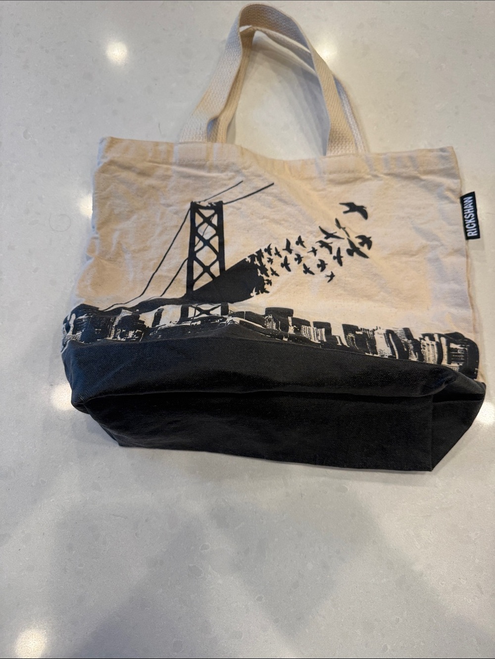 San Francisco Bay bridge Beige and Black Cityscape Canvas Tote